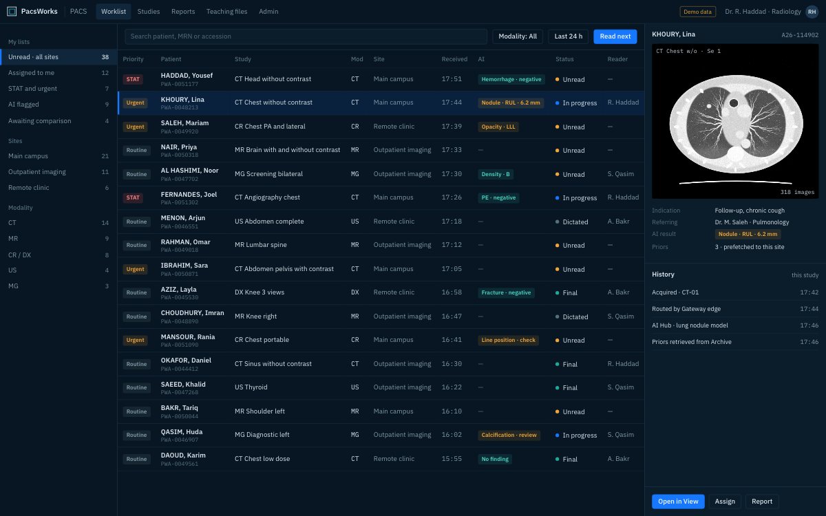 PacsWorks PACS screen